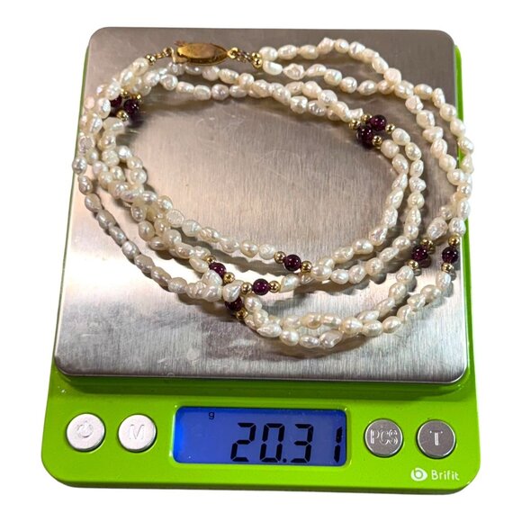 Vintage Freshwater Pearl Garnet Beaded Necklace Twisted Double Strand Gold Clasp - Picture 6 of 8